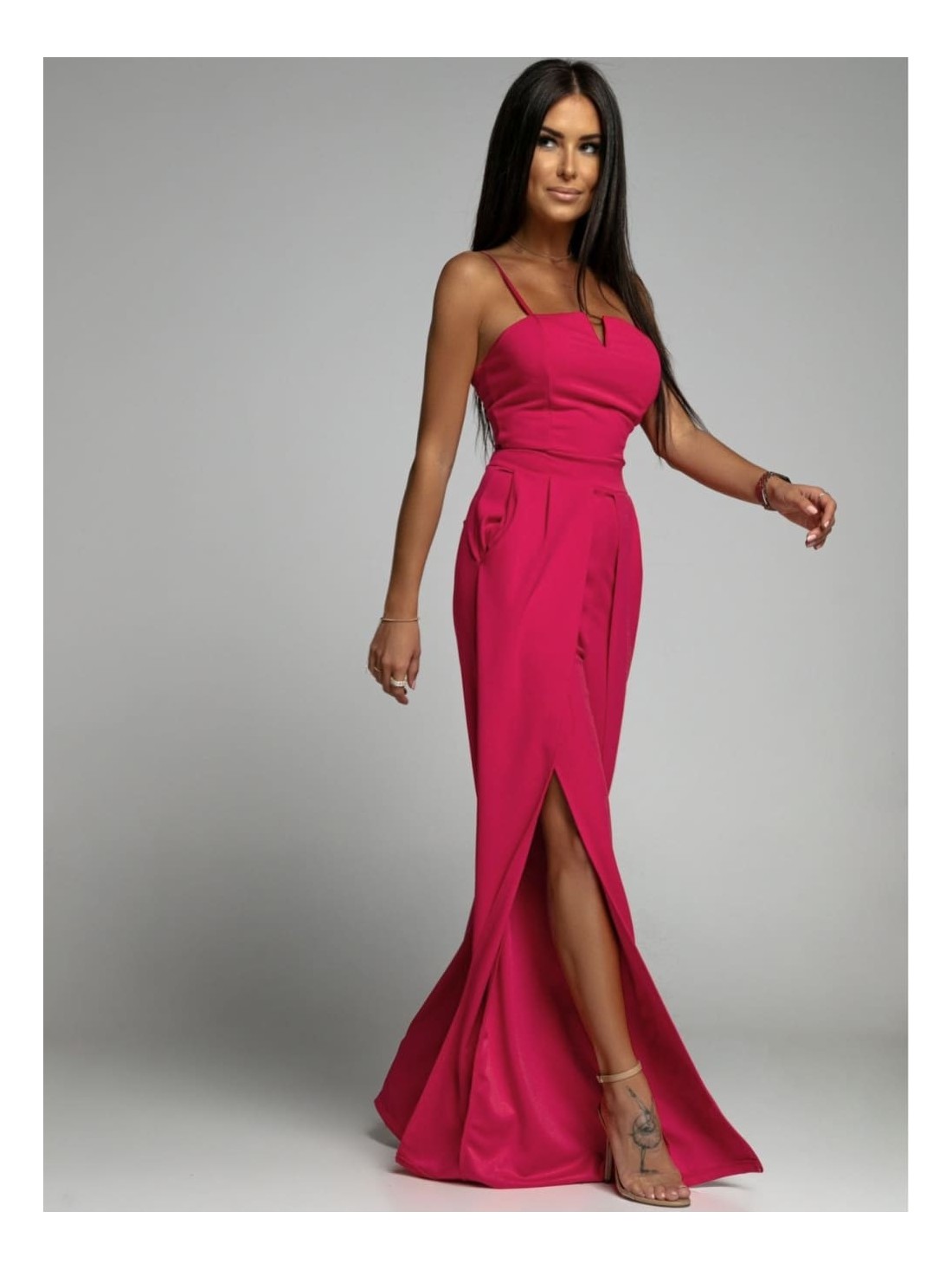 Elegant strappy jumpsuit with slits fuchsia AZRT035